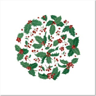 Holly Pattern Wreath Posters and Art